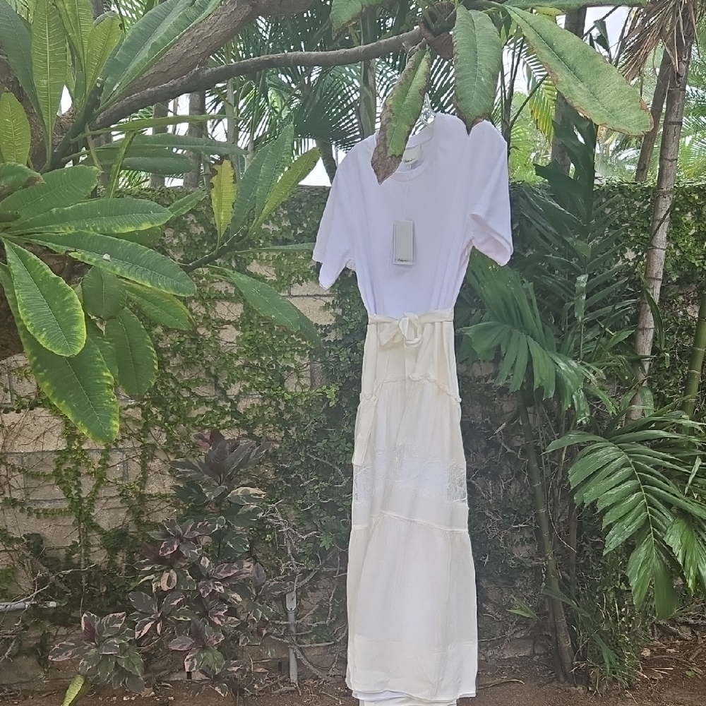 3.1 Phillip Lim Short-Sleeve T-Shirt Dress w/ Belted Lace-Inset Skirt